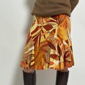 Caché Orange Abstract Print  Midi Skirt | S